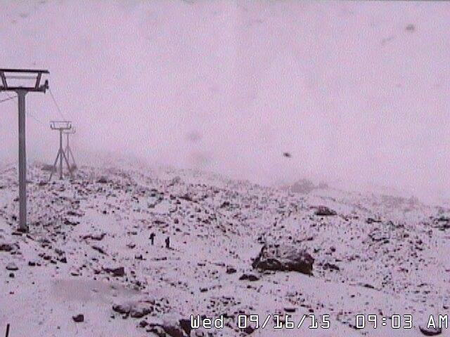 Snowing at Timberline Lodge on Mt. Hood, OR today.