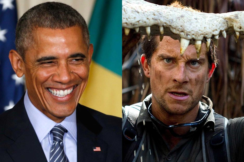 That's President Obama on the left and Bear Grylls on the right, people.