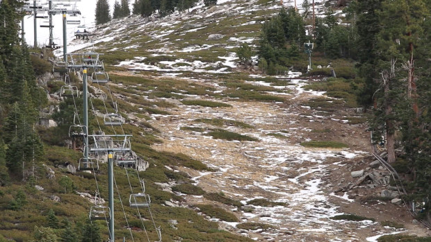 A Lake Tahoe, CA ski resort in 2015 with almost no snow.
