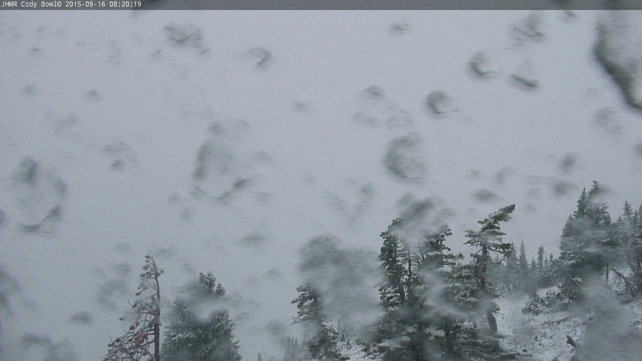 Snow up near the top of the tram at Jackson Hole Ski Resort at 8:30am today.