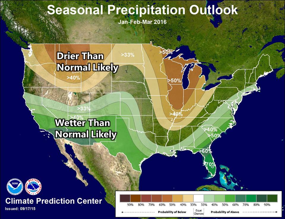 NOAA’s precipitation outlook for winter 2015/16.