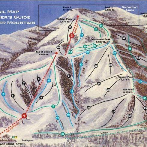 old ski area trail map for Soldier Mountain, ID