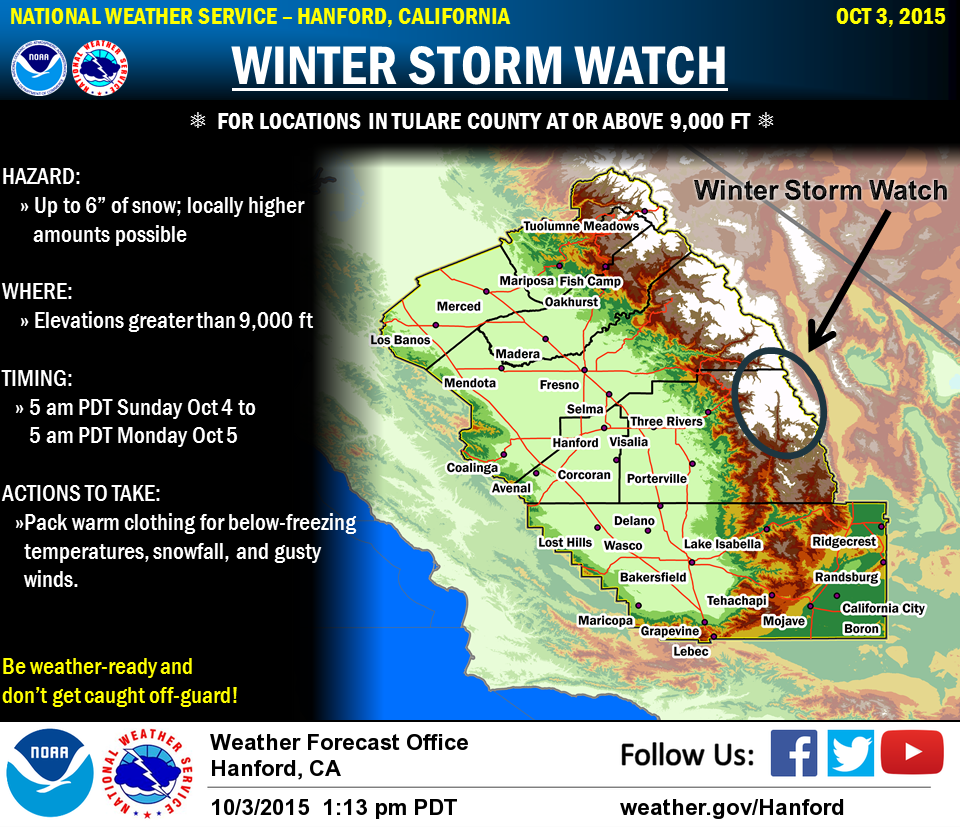 NOAA's forecasting 6" inches for the Sierra Nevada tomorrow and Monday.