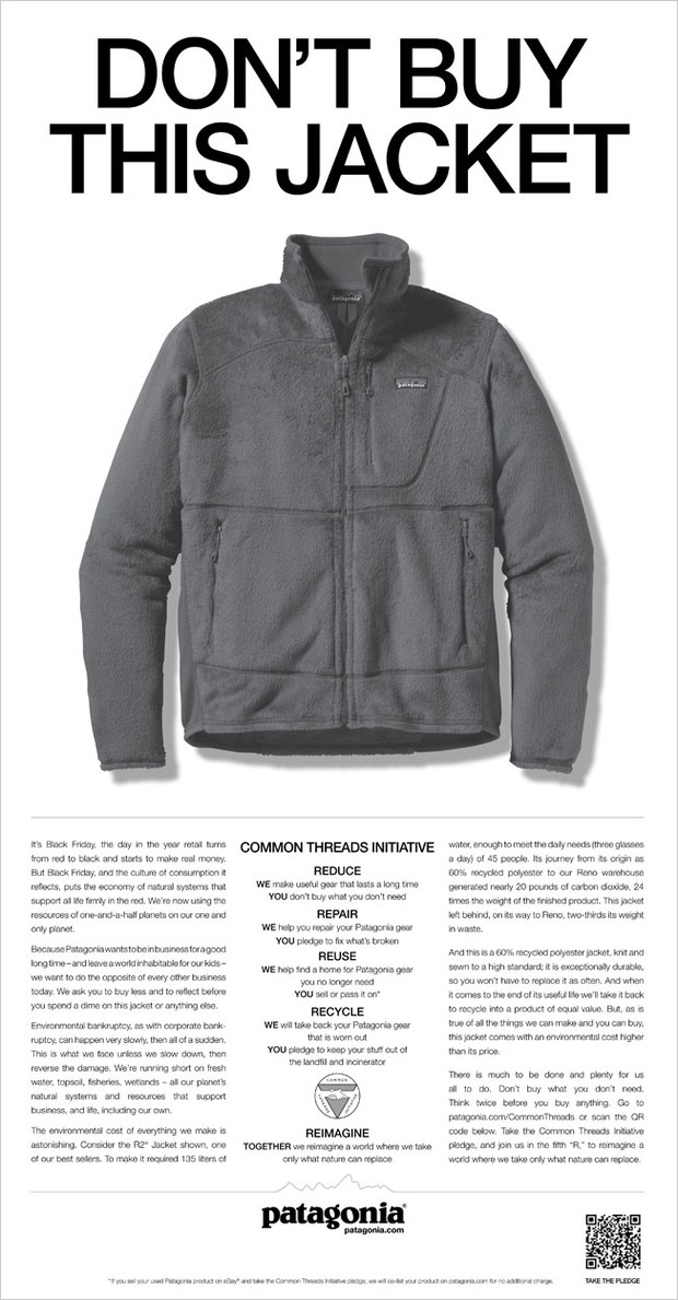 Patagonia's full-page New York Times advertisement on Black Friday - November 25th, 2011 