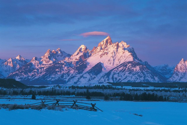 The Tetons of Wyoming with snow.