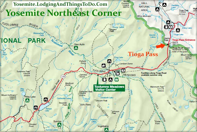 Map of Tioga Pass location.