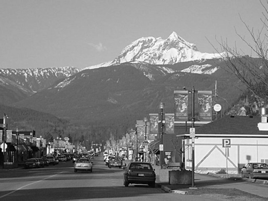A view of Brohm Ridge and Garibaldi from Downtown Squamish, the site of the proposed resort. See? Not much snow, even in winter.