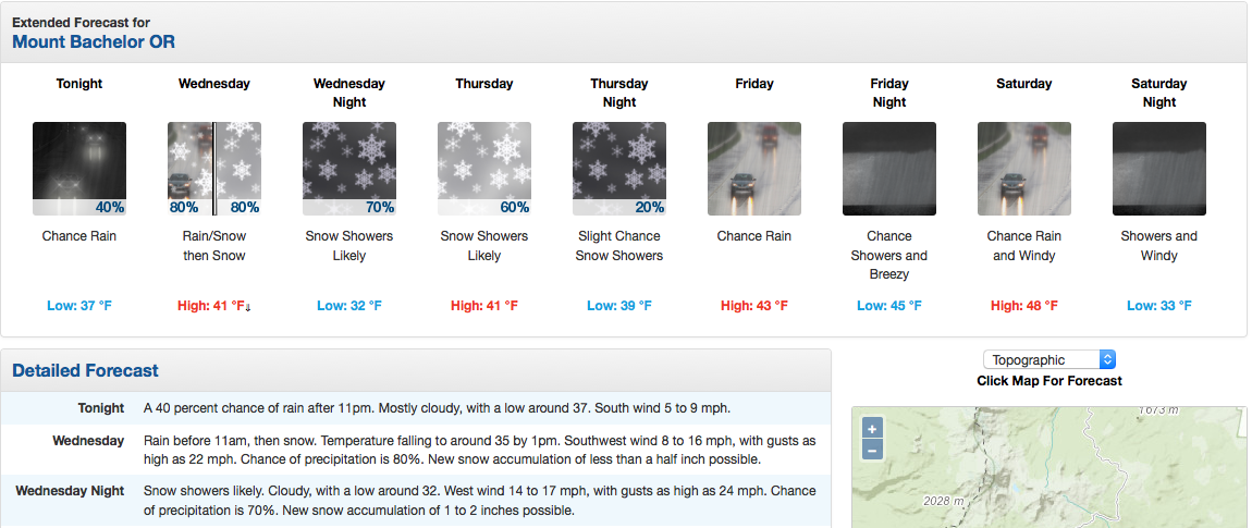 Few inches of Snow for Mt. Bachelor this week.