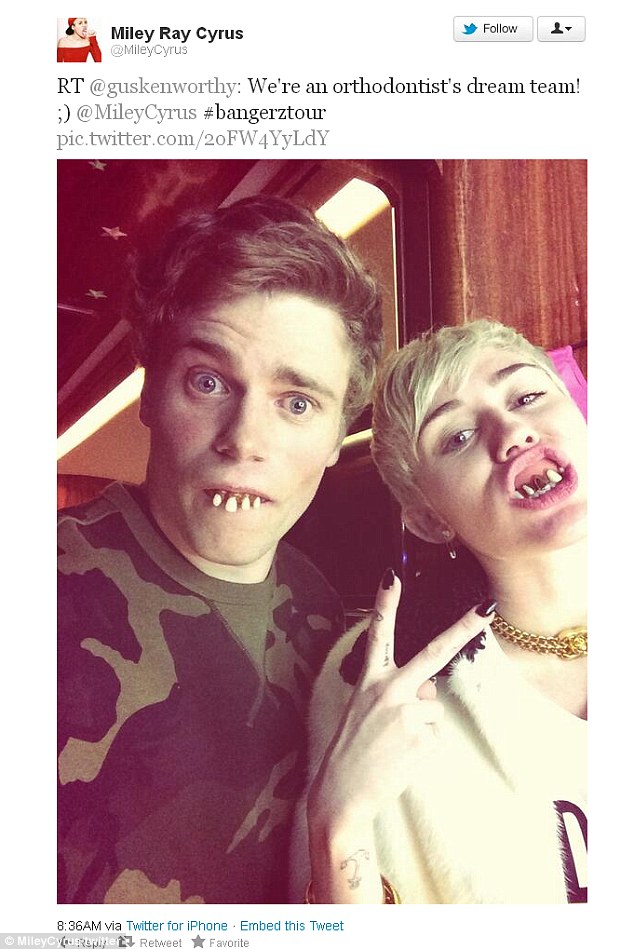 Gus hanging with Miley Cyrus last year.