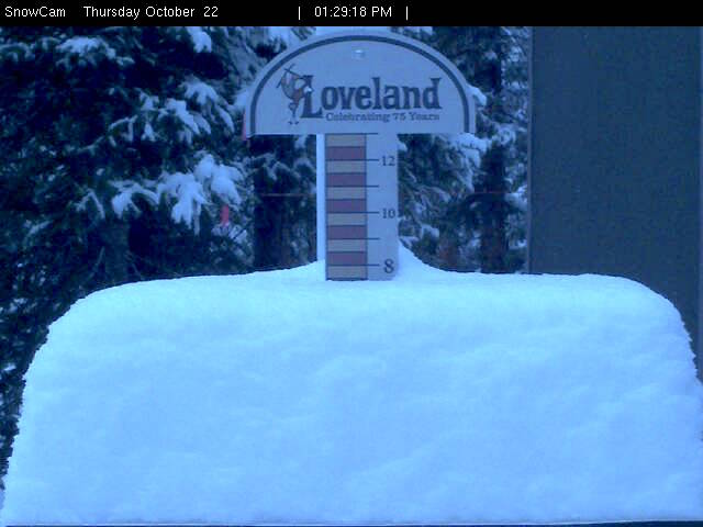 Loveland snow stake showing about 8" of new snow at 1:30pm today.