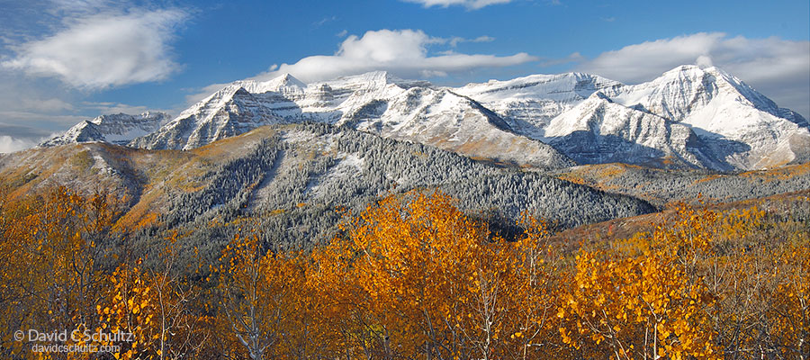 Mount Timpanogos and the Wasatch Mountains of Utah under autumn snow. photo: davidcschultz.com