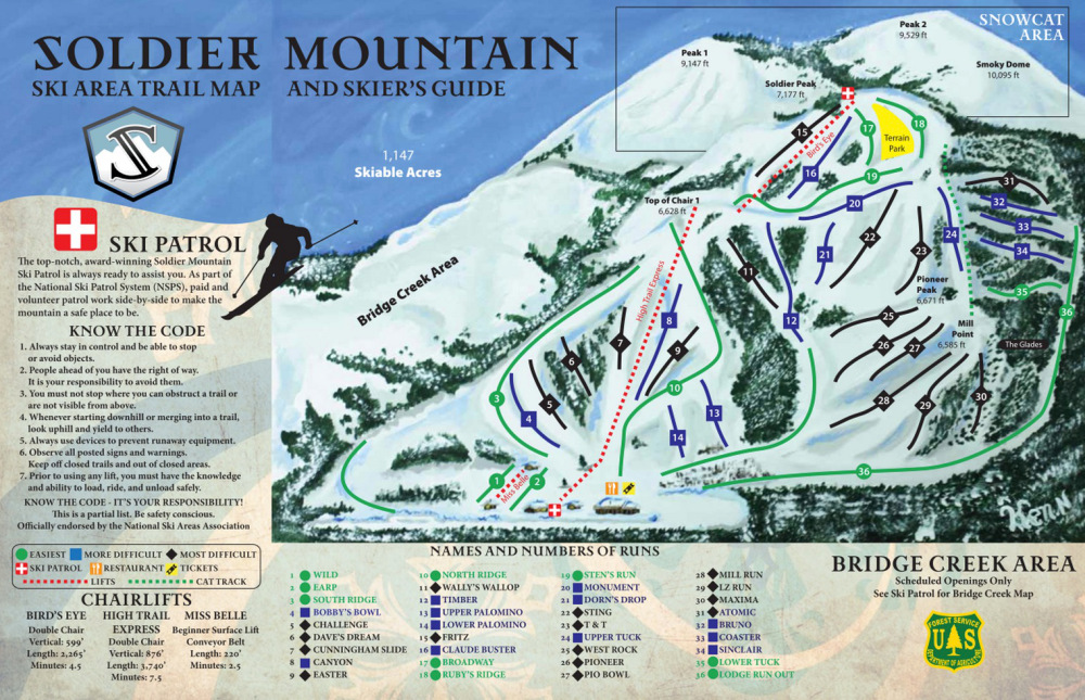 Soldier Mountain Ski Area trail map.