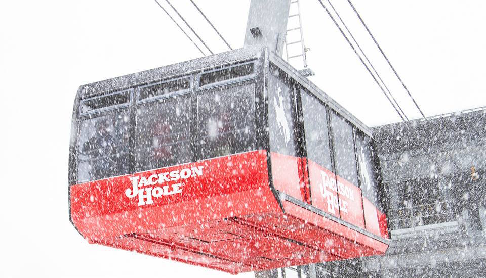 Stock shot of the Jackson Hole tram in snow.