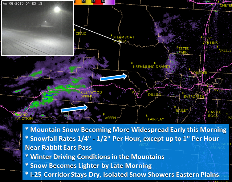 Up to 1" per hour snowfall in Colorado this morning