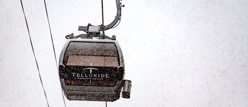 Stock photo of the Telluride gondola in a blizzard
