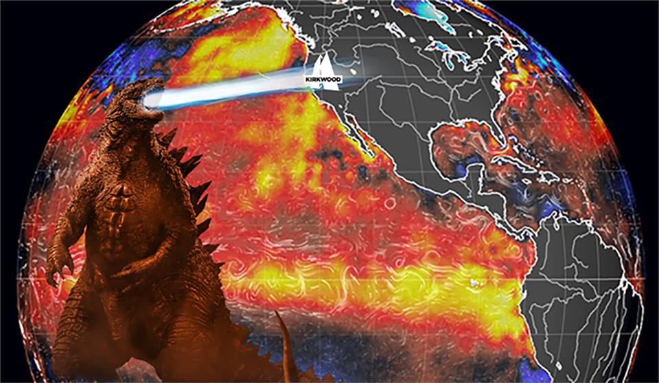 Godzilla El Nino is here and headed right for Kirkwood, CA.