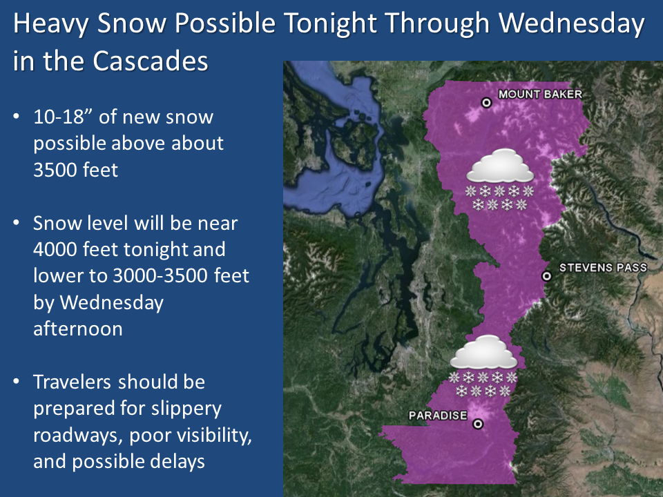 Winter Storm Watch for Washington today and tomorrow in Purple.