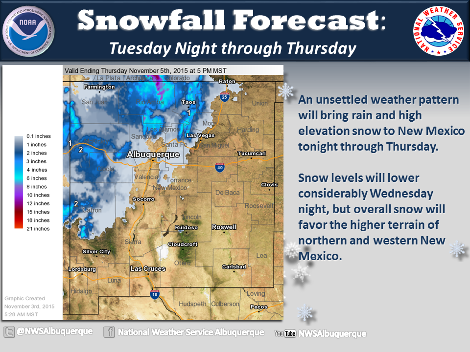 Snowfall forecast for New Mexico as posted by NOAA yesterday