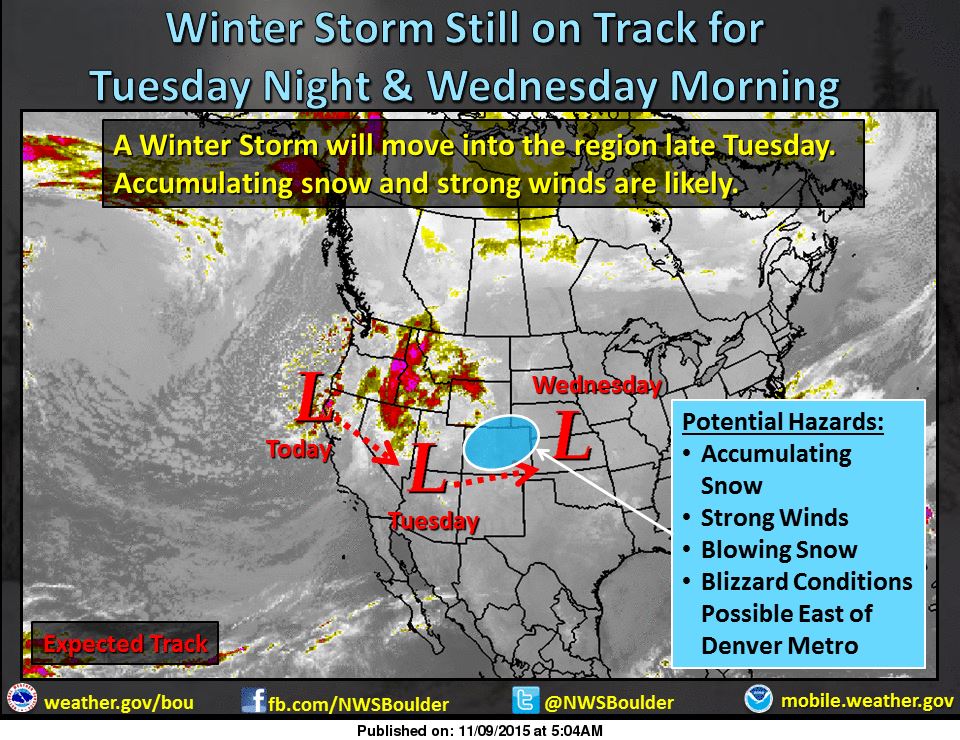 Track of the storm about to pummel Colorado. image: noaa