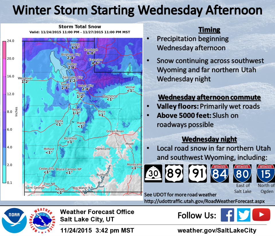 Snow forecast map for Utah. image: noaa, yesterday