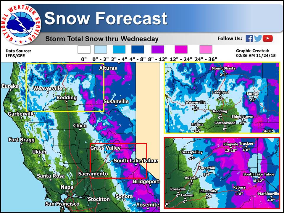 NOAA's California Storm Updated Snow Forecast | 12-24" of ...