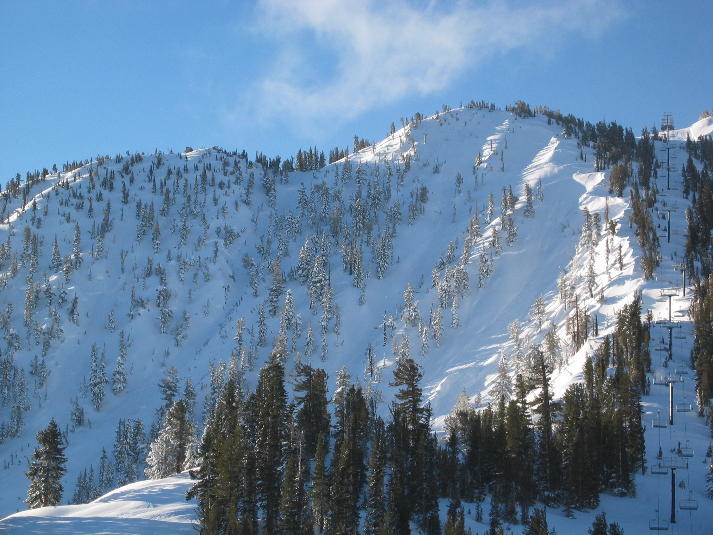 Mt. Rose ski area's famous chutes in the morning light.