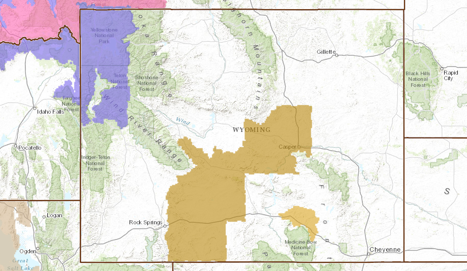 Winter Weather Advisory for Jackson Hole, WY in Purple forecasting 5-8 more inches of snow by Tuesday afternoon.