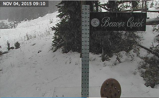 Beaver Creek snow stake showing 0" of snow today at 4:40pm.