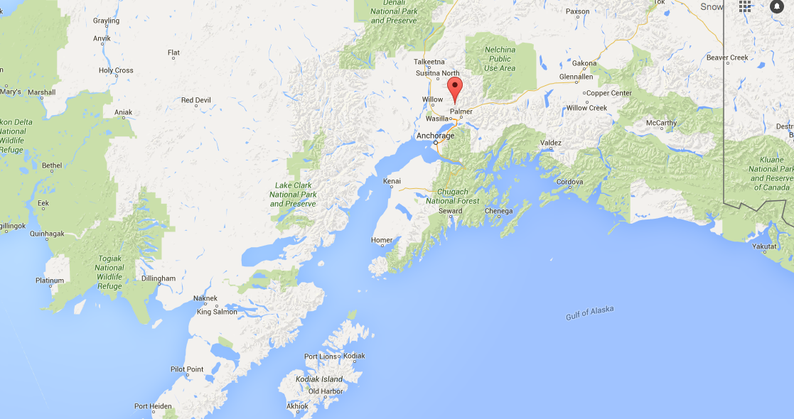 Map of the location of Hatcher Pass, AK.