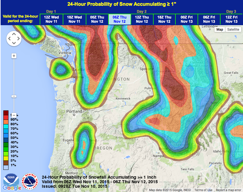 Very high snow probability on Wed in WA.