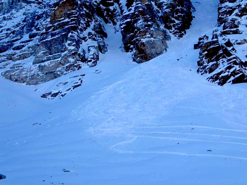 Photo taken of the avalanche debris where the skier was partially buried yesterday afternoon. photo: brett/UAC