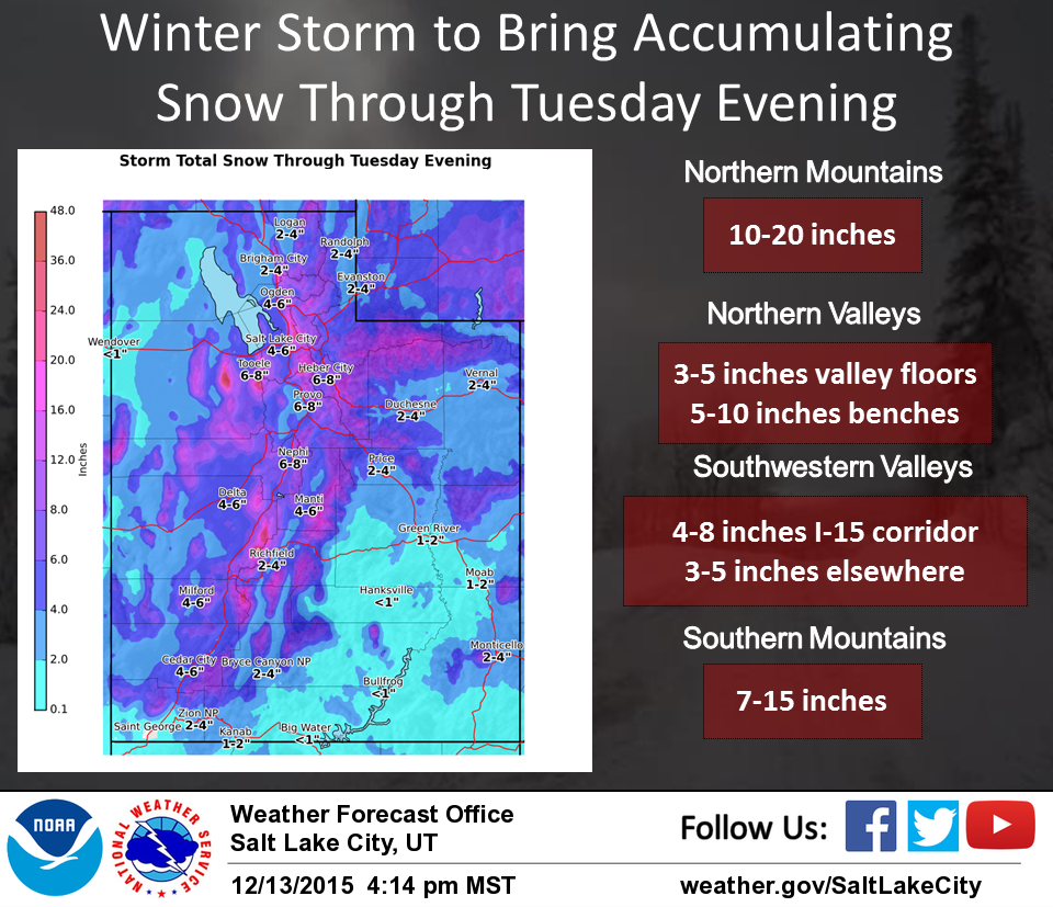 Snow forecast map of Utah. image: noaa, today