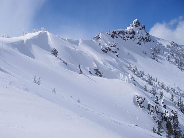The north side of Castle Peak holds great skiing.  stock image.
