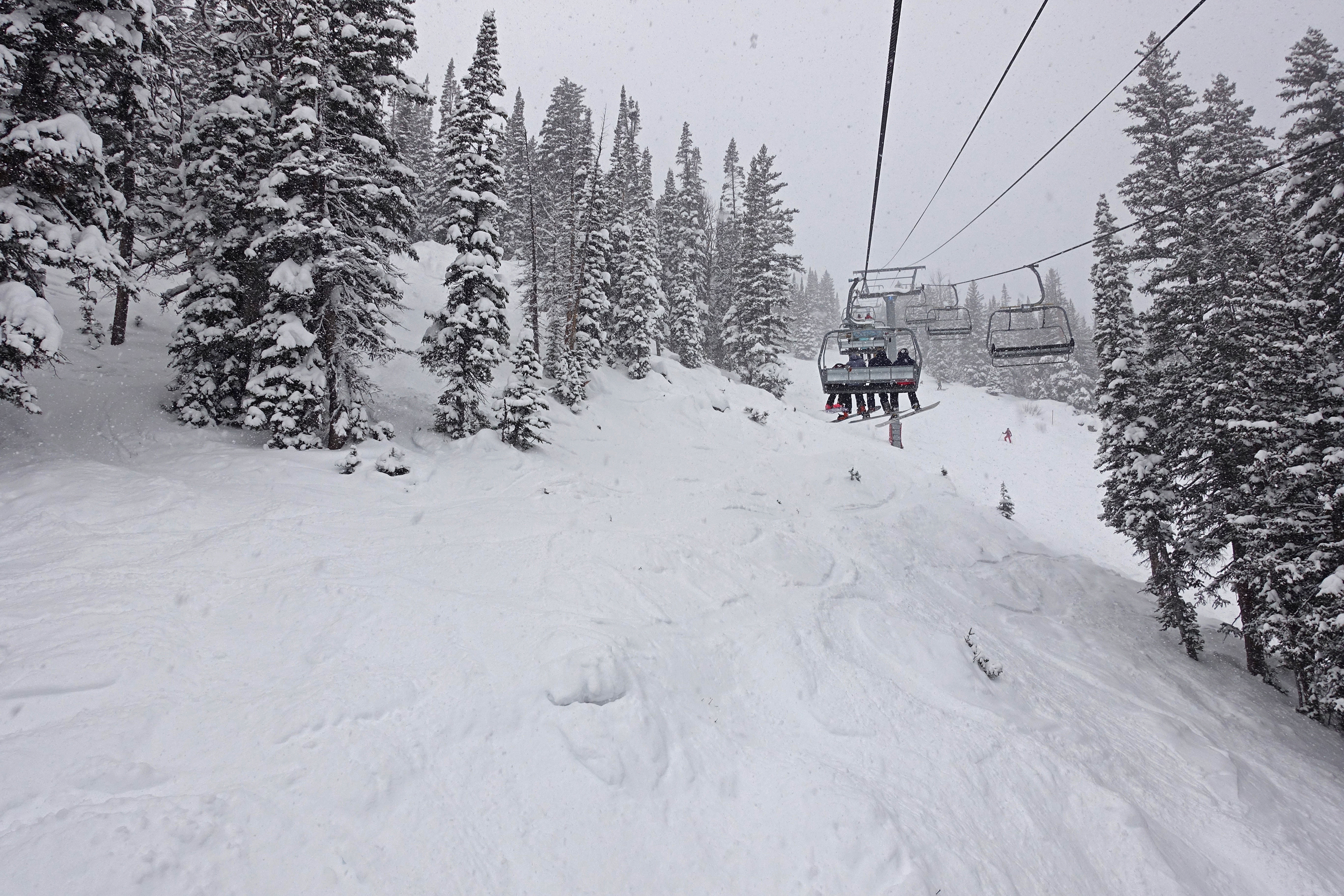 At noon under Thunder chair, not only has the snow been good but the lack of people has made the riding exceptional!