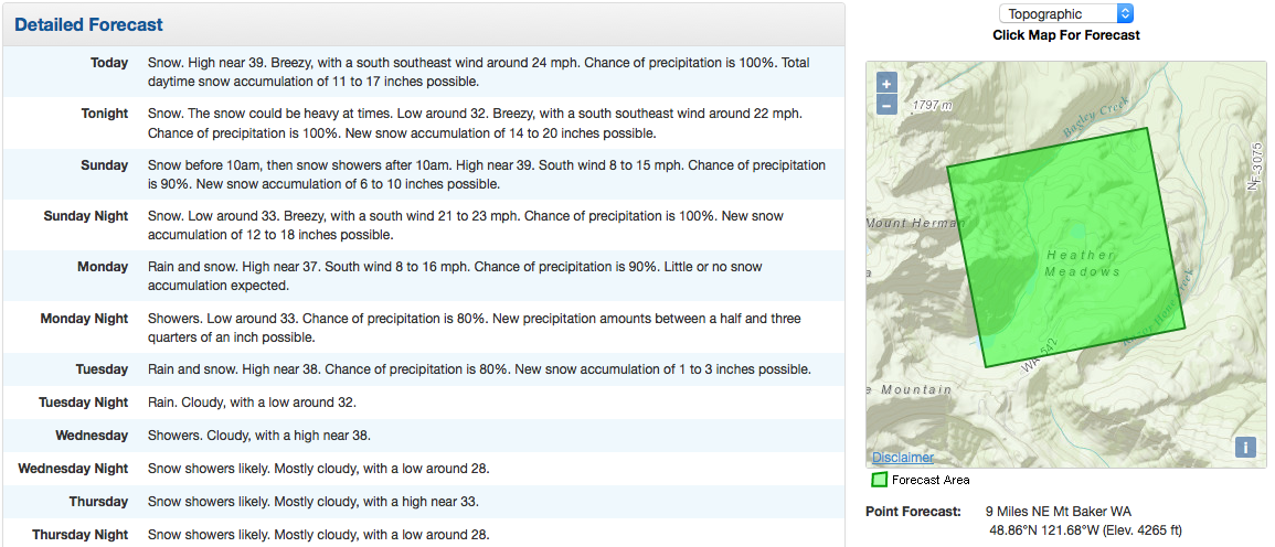55" of snow forecast for Mt. Baker ski area today and tomorrow...