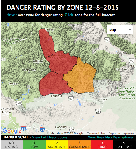 RED = High avalanche danger. image: sac, today