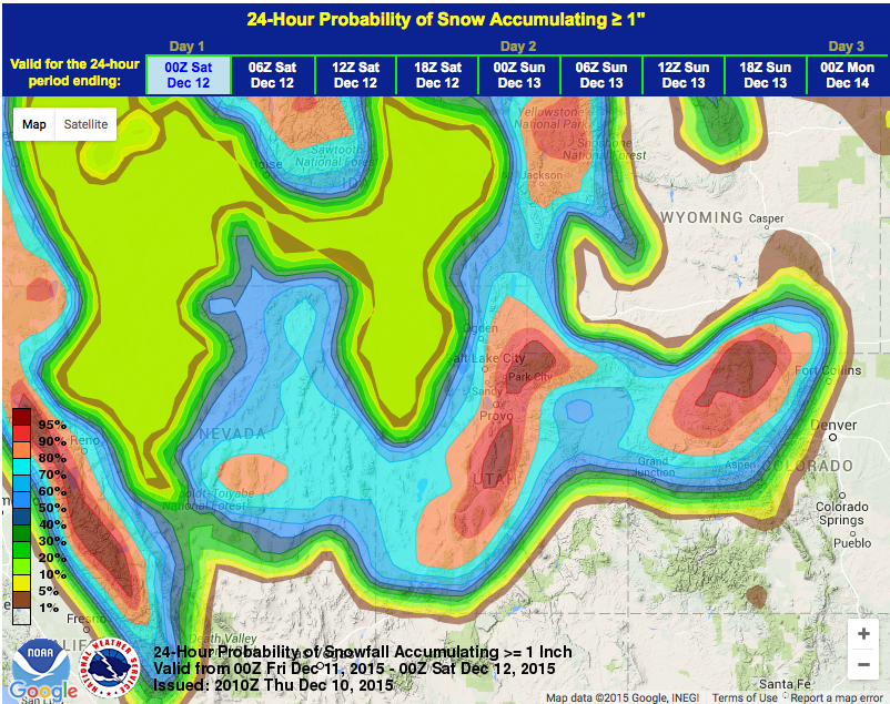 High snow probability for Utah today/tonight.