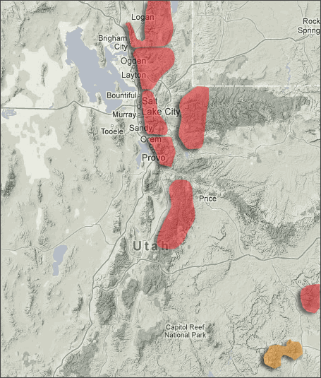 RED = "HIGH" avalanche danger today. image: uac