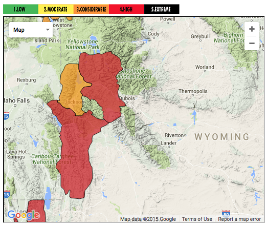 RED = "HIGH" avalanche danger today. image: CAIC