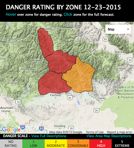 RED = "HIGH" avalanche danger today. image: CAIC