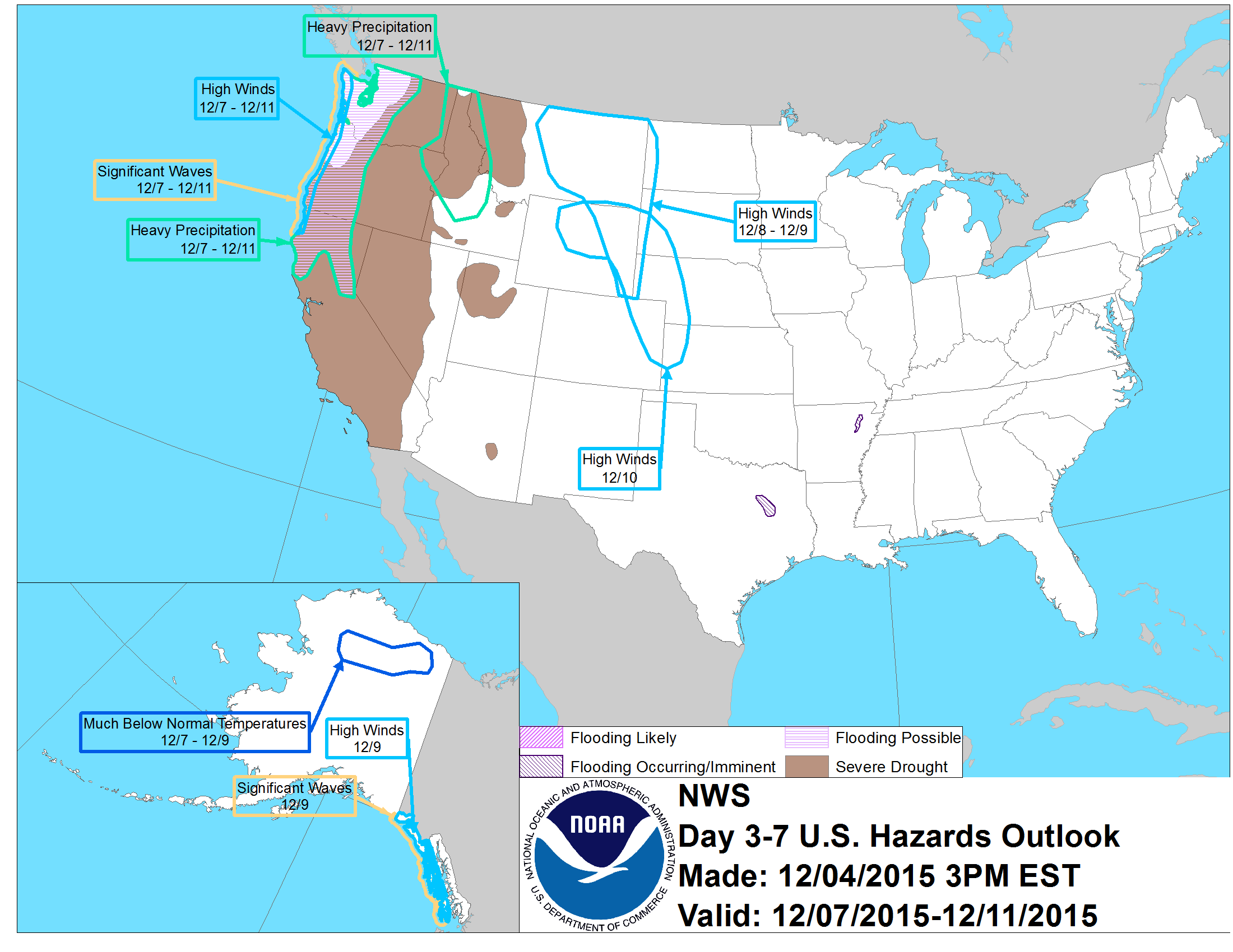 NOAA's 3-7 day forecast showing "Heavy Precipitation" in Tahoe.