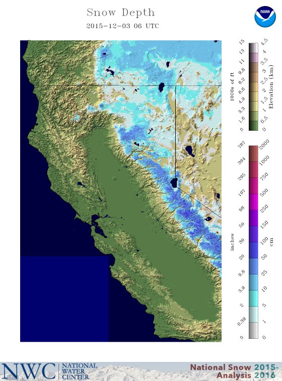 Snowpack in California right now.  image:  nws, today