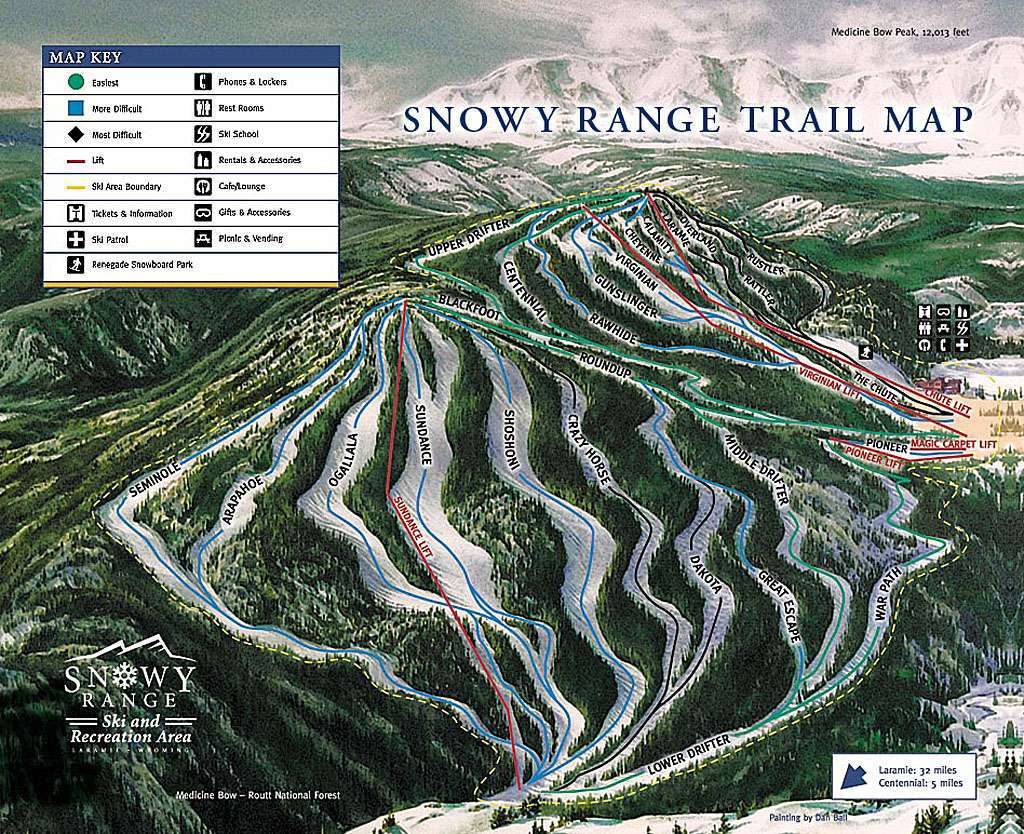 Snowy Range ski area trail map.