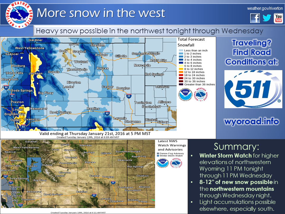 Snowfall forecast map showing love for the Tetons.  image:  noaa, today