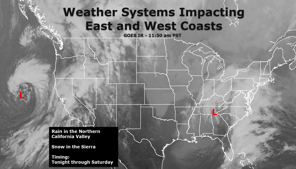 Expect serious travel delays this weekend with storms hitting both coasts hard. image: noaa, today