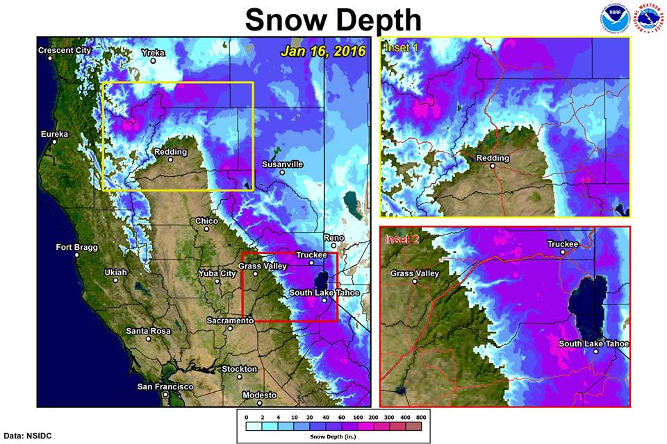 "Impressive snow pack over the mountains! Northern Sierra running 117% of normal...Central 114%. The next system will be warm, so not much new snow." - NOAA, yesterday