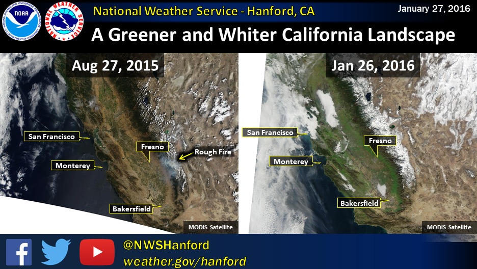 Things are getting greener and whiter in CA! image: noaa, today