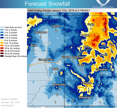 Snowfall forecast map for Friday. image: noaa, today