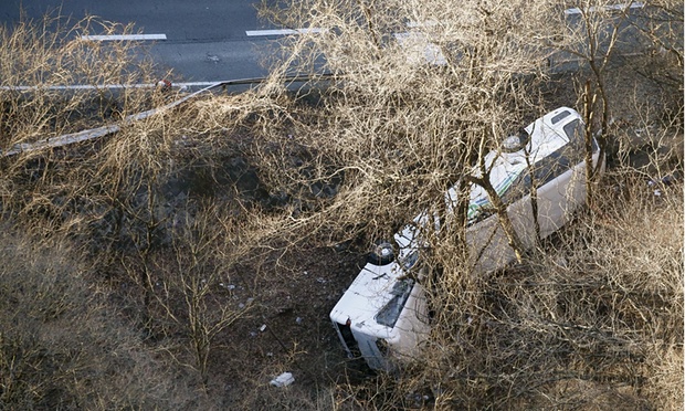 Image of the wrecked ski bus in Japan that killed 14 today. image: AP