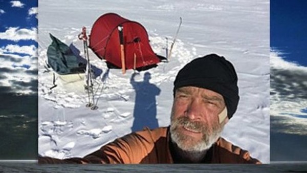 Henry Worsley and one of his camps in Antarctica.